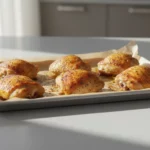 Goldbraune Hähnchenteile auf einem Backblech