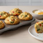 Muffins mit Gemüse und Käse, Anschnitt auf Teller