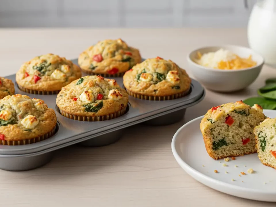 Muffins mit Gemüse und Käse, Anschnitt auf Teller